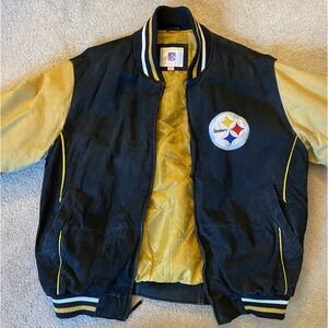 PITTSBURGH STEELERS G-III Full Zip Bomber Suede Leather Jacket Black - Large